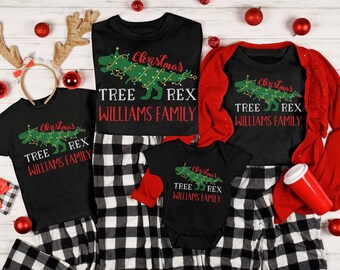 Personalized T-Rex Dinosaur Family Christmas Pajamas Christmas Tree Rex Shirt Family Xmas Tee Dinosaur Pjs T-Rex Lover Stocking Stuffer Gift