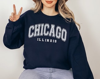 Custom Chicago Sweatshirt Illinois Hoodie Personalized City State College Sweatshirt Varsity Crewneck Sweater Vintage Athletic Sweatshirt