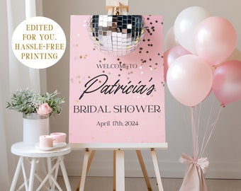 Pink Disco Bridal Shower Welcome Sign Digital Download Custom Disco Bridal Party Sign Disco Ball Bridal Decor Retro 70s Bridal Entry Signage