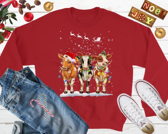 Cow Christmas Lights Ugly Christmas Sweater Funny Heifers