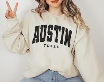 Custom Austin Sweatshirt Texas Hoodie Austin TX Gift Personalized City State Sweatshirt Varsity Crewneck Sweater Vintage Athletic Sweatshirt