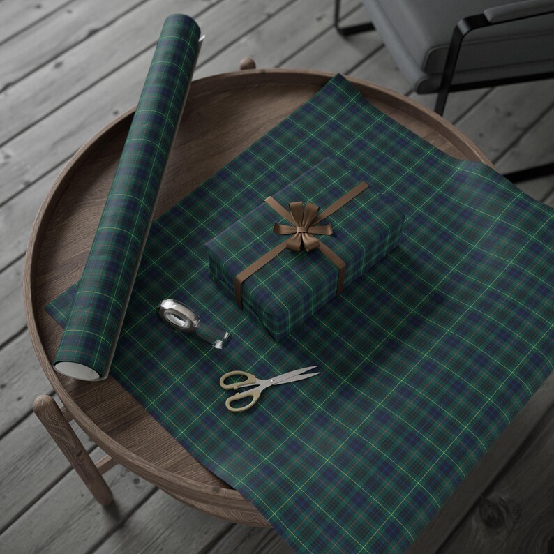 Navy & Green Tartan Plaid Wrapping Paper Keighly Tartan Gift Wrap Classic Plaid Holiday Wrap Vintage Preppy Old Money Luxury Equetrian Paper image 7