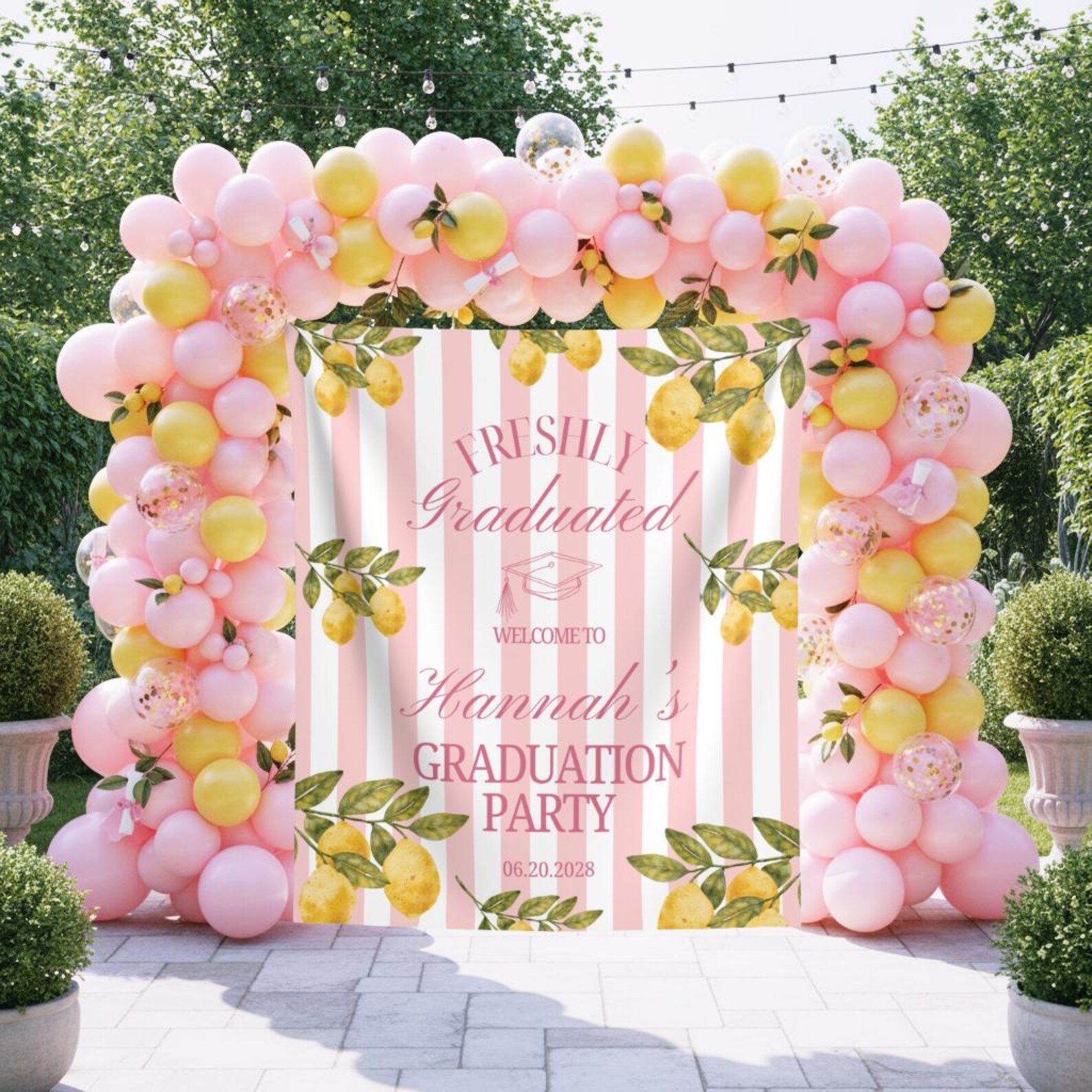 Lemon Grad Backdrop Lemon Themed Graduation Party Photo Backdrop Freshly Graduated Welcome ...