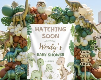 Dinosaur Baby Shower Photo Backdrop Custom Hatching Soon Banner Dinosaur Baby Welcome Sign Sweet Baby Dinosaur Tapestry Dino Party Decor