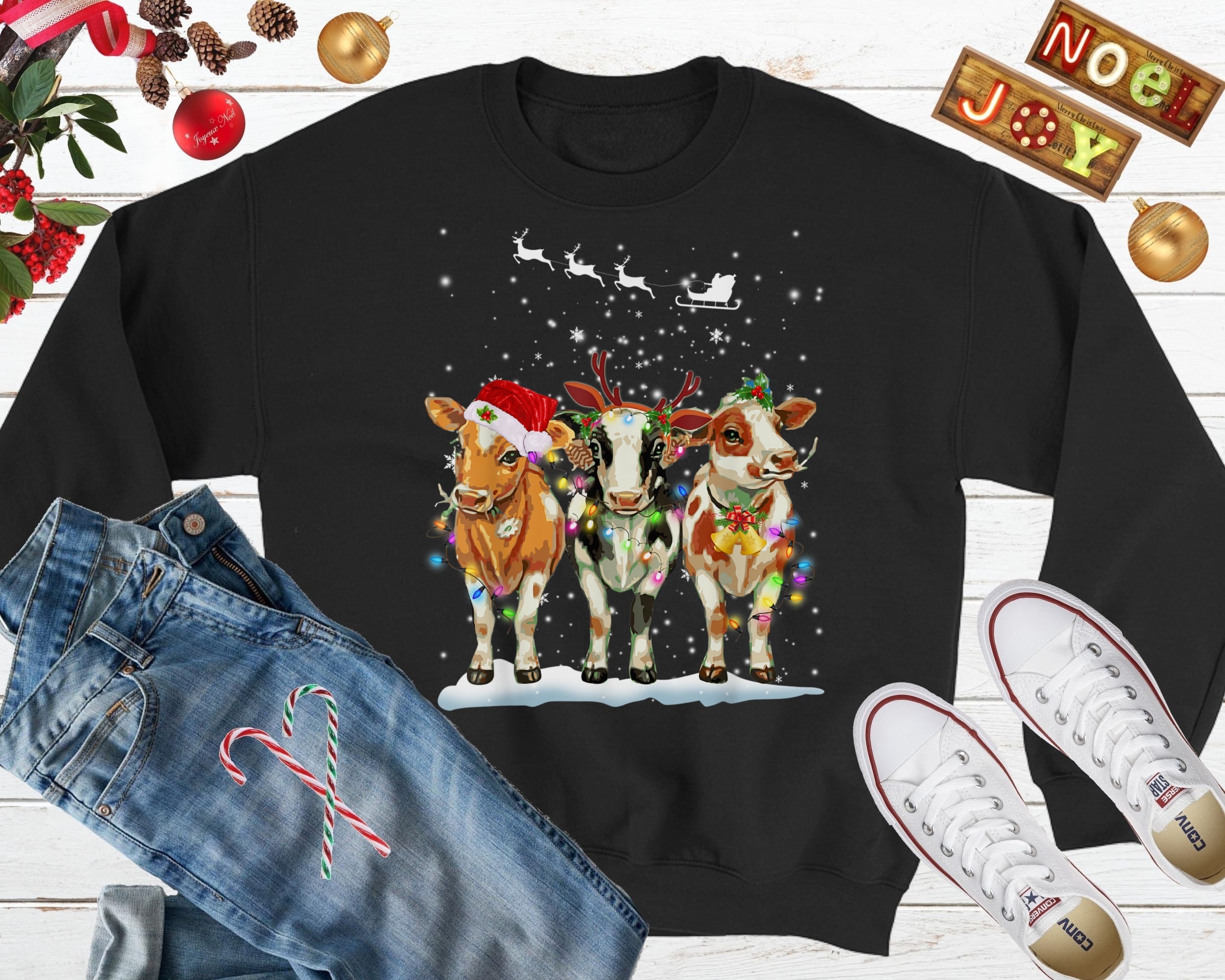 Cow Christmas Lights Ugly Christmas Sweater Funny Heifers Etsy