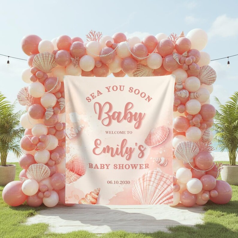 Ocean Themed Baby Shower Photo Backdrop Sea You Soon Baby Welcome Sign ...