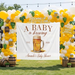 Achtergrond babyshower bierthema A Baby Is Brewing Banner Custom Brouwerij Babyshower Welkomstbord Ambachtelijk bier Babybrunch Biermok Tapijt