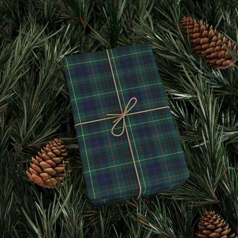 Navy & Green Tartan Plaid Wrapping Paper Keighly Tartan Gift Wrap Classic Plaid Holiday Wrap Vintage Preppy Old Money Luxury Equetrian Paper image 3