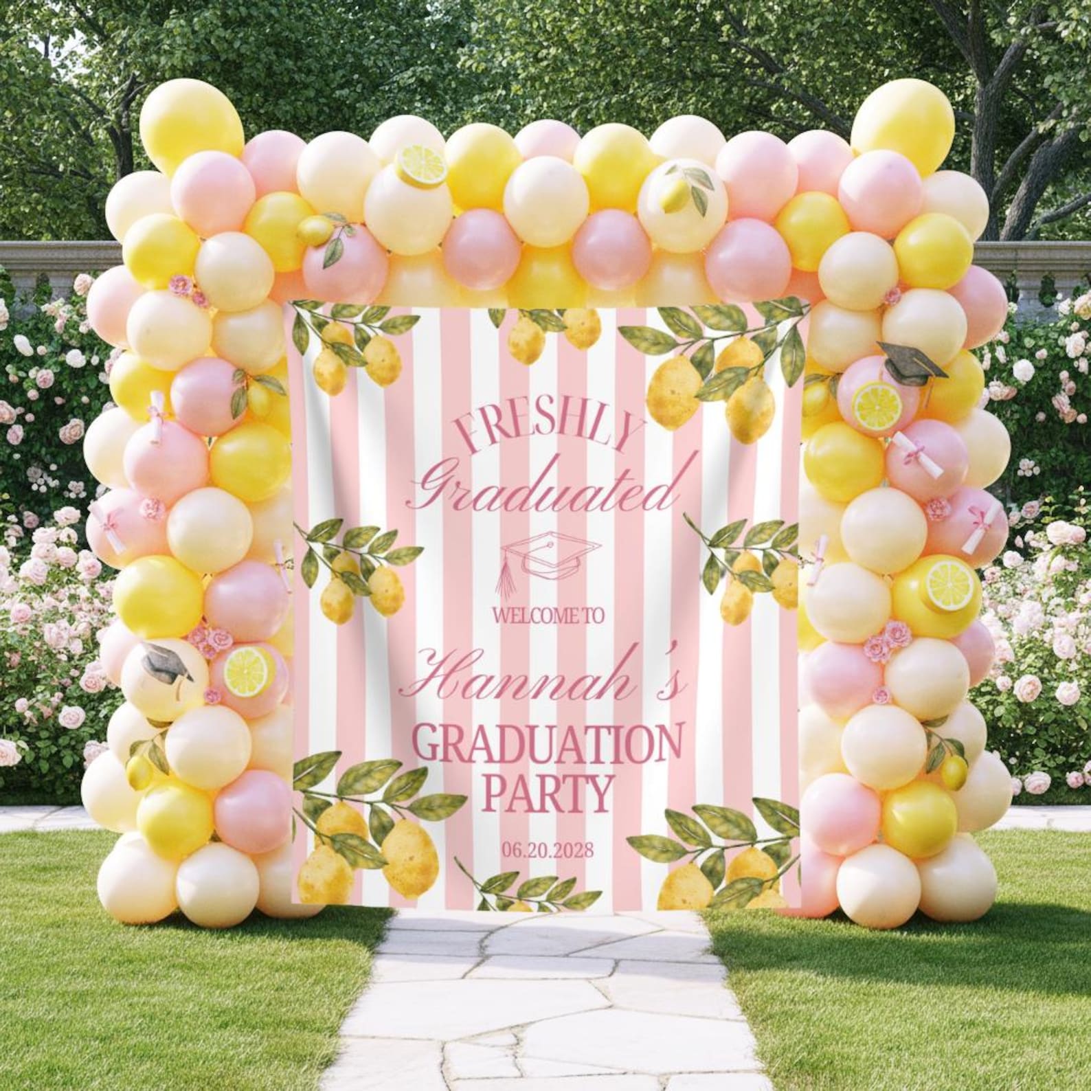 Lemon Themed Graduation Party Photo Backdrop Freshly Graduated Welcome ...