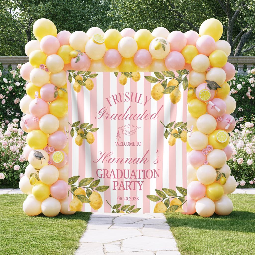 Lemon Grad Backdrop Lemon Themed Graduation Party Photo Backdrop Freshly Graduated Welcome ...