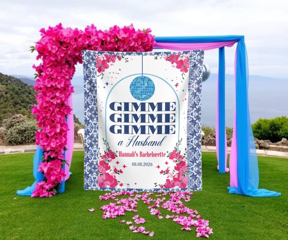 Custom Mamma Mia Bachelorette Backdrop Gimme a Husband Banner 70s Disco Dancing Queen Bach Party Decor Retro Hen Party Tapestry Welcome Sign