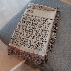 Personalisierte Hochzeit Gelübde Baumwolle gewebte Decke, Hochzeitstag Decke, Ehe Gelübde Druck, individuelles Hochzeitsgeschenk, Erinnerungsdecke Bild 6