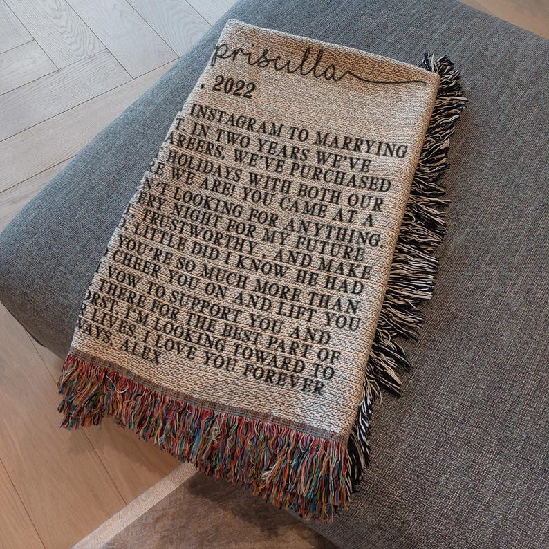 Personalisierte Hochzeit Gelübde Baumwolle gewebte Decke, Hochzeitstag Decke, Ehe Gelübde Druck, individuelles Hochzeitsgeschenk, Erinnerungsdecke Bild 6