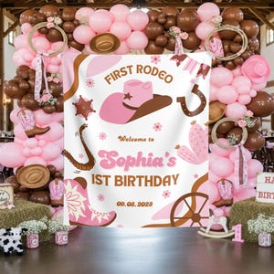 Cowgirl First Birthday Photo Backdrop Custom Western 1st Rodeo Banner Wild West Birthday Welcome Sign For Girls Country Cowgirl Party Decor