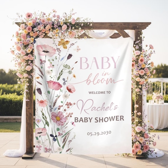 Baby In Bloom Baby Shower Backdrop Wildflower Shower Banner For Girls Garden Baby Welcome Sign Floral Shower Tapestry Spring Flowers Decor