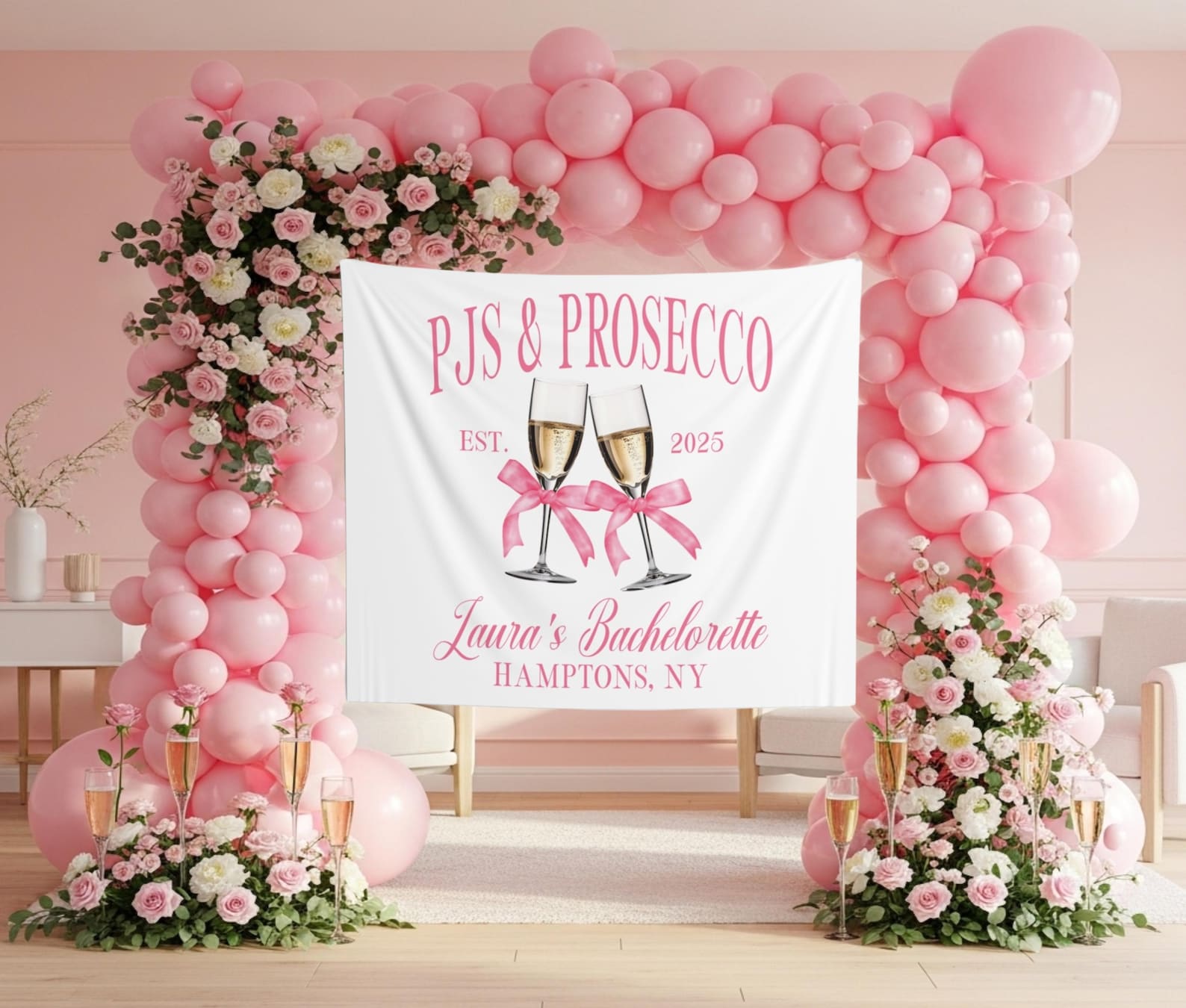 Pajamas and Prosecco Bachelorette Party Backdrop Pjs & Prosecco Welcome ...