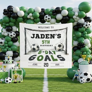 Custom Soccer Birthday Photo Backdrop Soccer Themed Birthday Banner Sports Birthday Party Tapestry Soccer Decor Soccer Goal Net Welcome Sign