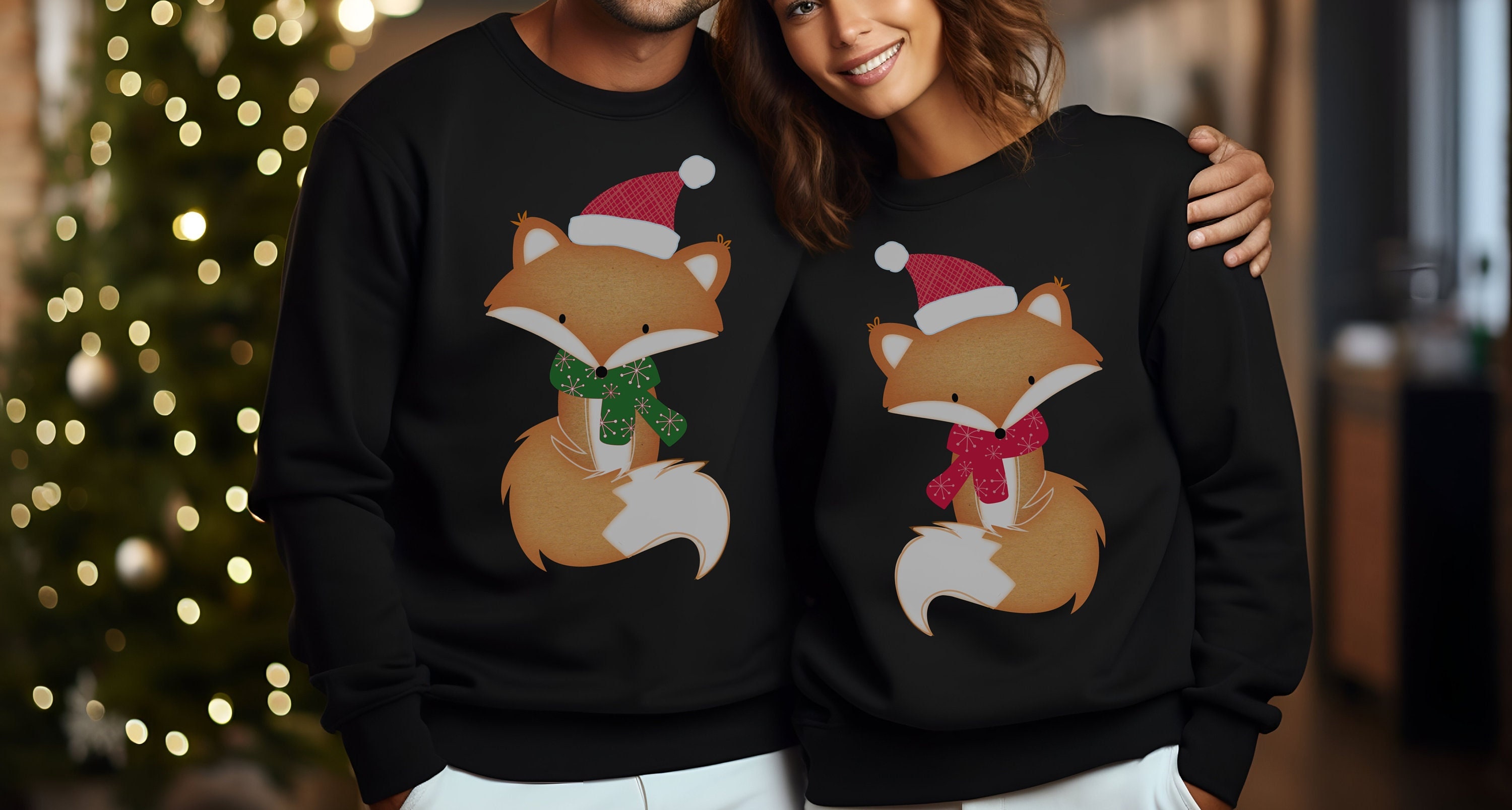 Paar Fox bijpassende kersttrui Fox paar lelijke trui jonggehuwde kerstcadeau paar vakantie Shirt paar kerstcadeau Fox minnaar cadeau Etsy Nederland