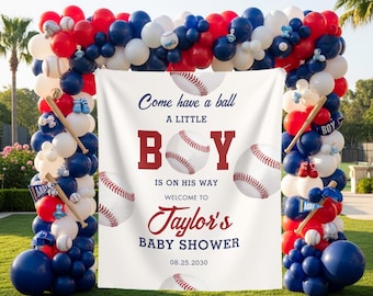 Baseball Baby Shower Backdrop Custom A Little Boy Is On His Way Welcome Sign Sports Theme Baby Shower Banner Baseball Party Tapestry Decor