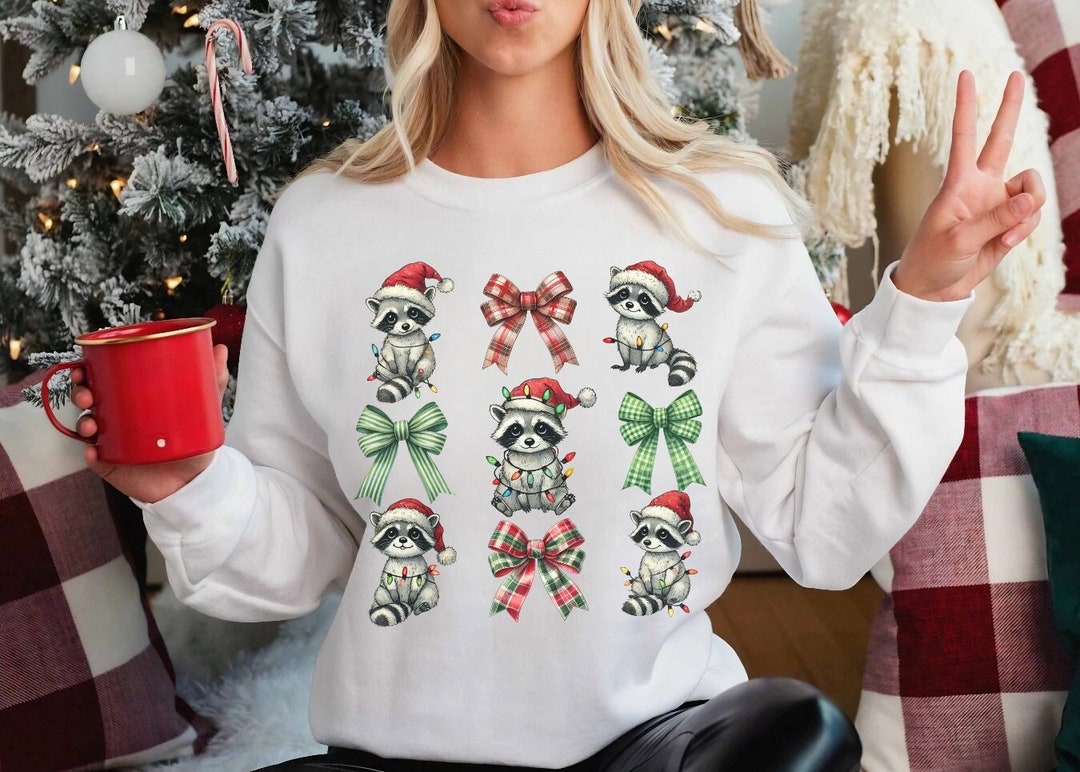 Racoon Ugly Christmas Sweater Racoon Coquette Bows Xmas Sweatshirt ...