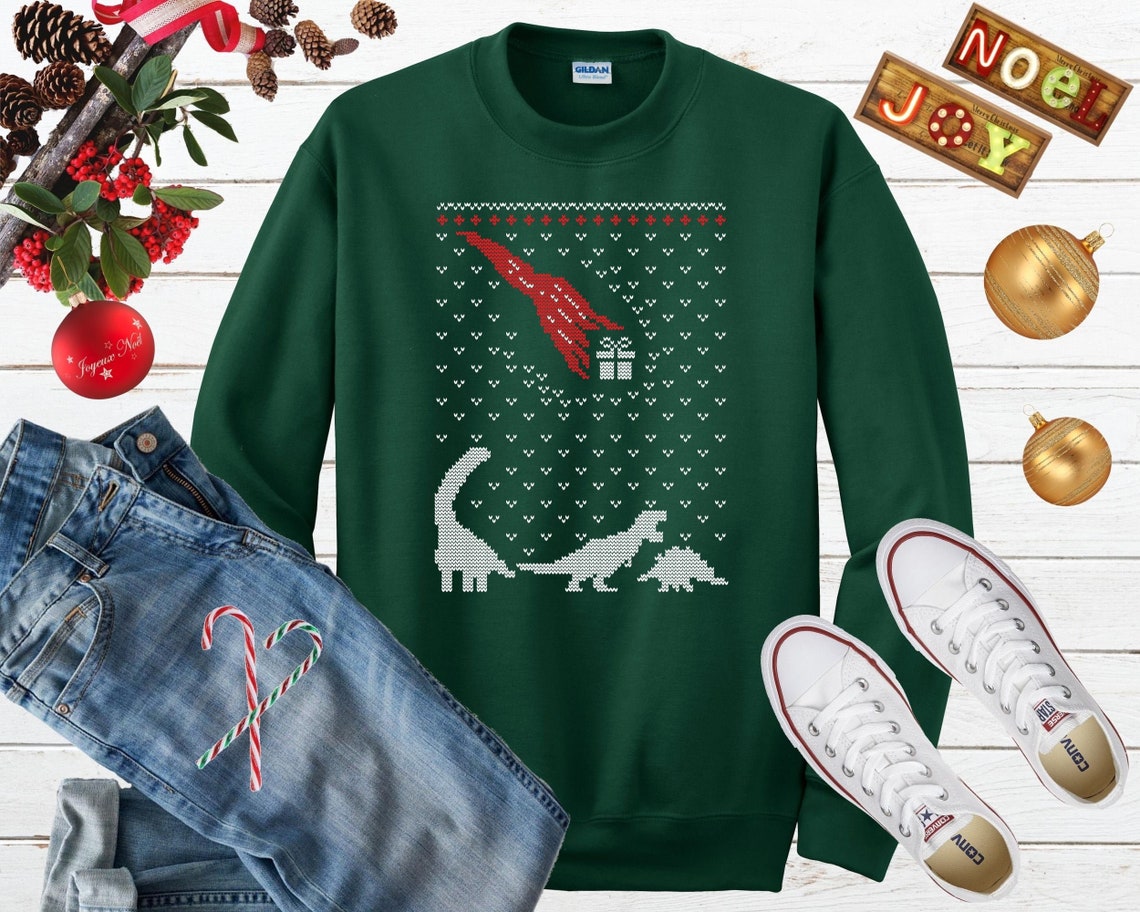 Dinosaur Ugly Christmas Sweater Meteor Shower Christmas | Etsy