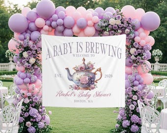 Baby Shower Tea Party Backdrop Custom A Baby Is Brewing Banner Garden Baby Brunch Tapestry Floral Tea Decor Baby Shower Tea Welcome Sign