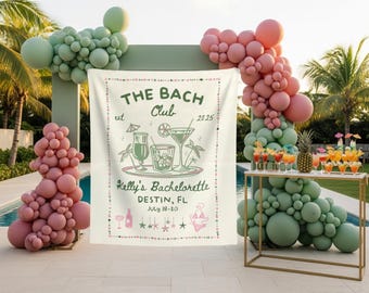 Custom Cocktail Club Bachelorette Party Photo Backdrop The Bach Club Welcome Sign Cocktails Bridal Banner Beach Bridal Shower Tapestry Decor