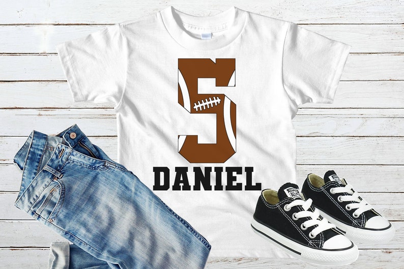 Personalized Football 5th Birthday Shirt, Boys Five Birthday T-shirt, Football Themed Birthday Tee, Sports 5th Birthday, Five Year Old Gift image 1