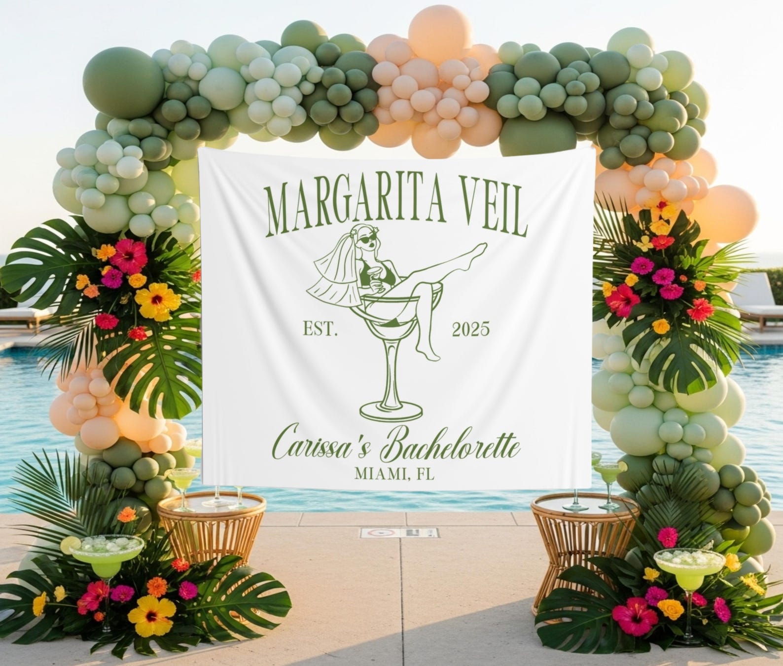Margarita Themed Bachelorette Photo Backdrop Custom Margarita Veil Bach ...