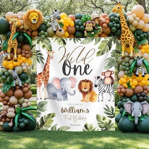 Wild One Safari 1st Birthday Backdrop Safari Animals First Birthday Party Banner Custom Jungle Safari Birthday Tapestry Welcome Sign Decor