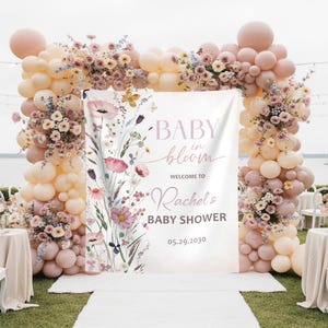 Baby In Bloom Baby Shower Backdrop Wildflower Shower Banner For Girls Garden Baby Welcome Sign Floral Shower Tapestry Spring Flowers Decor image 5
