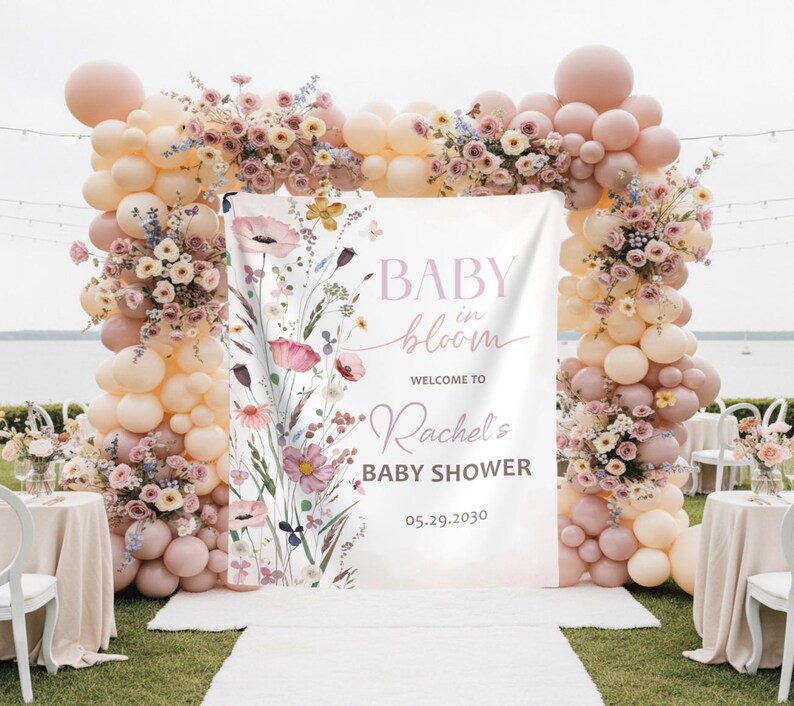 Baby In Bloom Baby Shower Backdrop Wildflower Shower Banner For Girls Garden Baby Welcome Sign Floral Shower Tapestry Spring Flowers Decor image 5