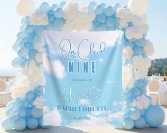 On Cloud Nine Bachelorette Photo Backdrop Custom Cloud 9 Bach Party Welcome Sign Cloud Nine Bridal Shower Banner Cloud Bridal Tapestry Decor