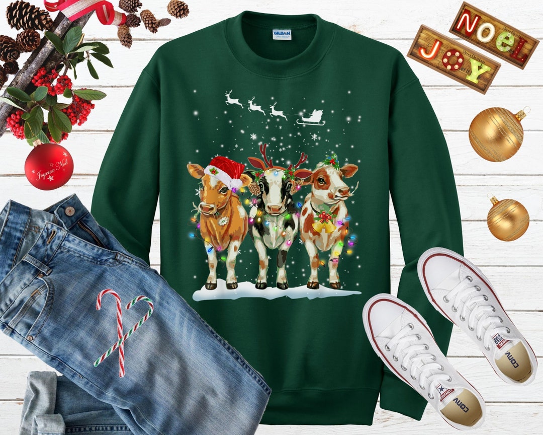 Ugly Christmas Sweater Cow Christmas Lights Sweater Light Up Red Mens  Womens M