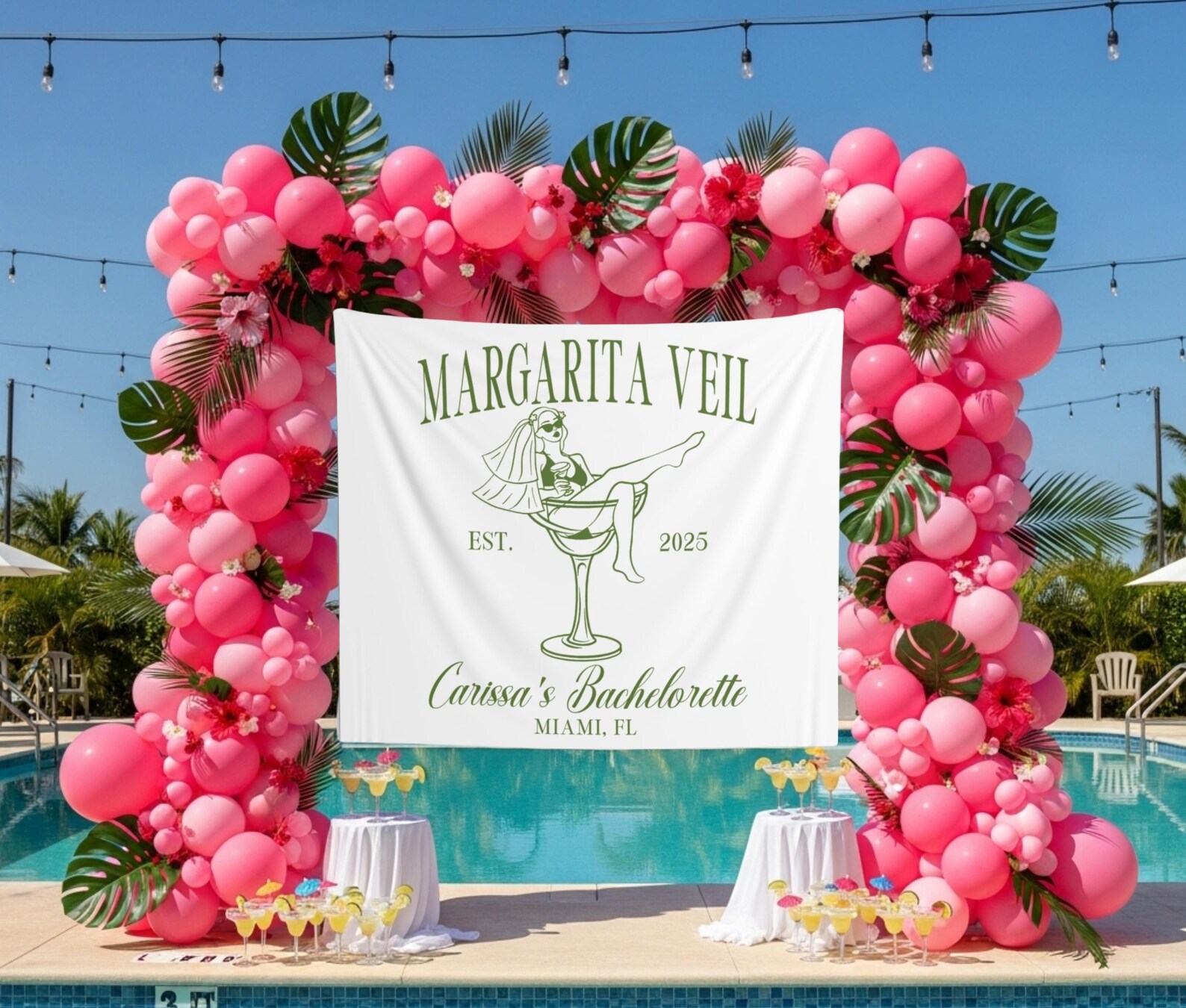 Margarita Themed Bachelorette Photo Backdrop Custom Margarita Veil Bach ...