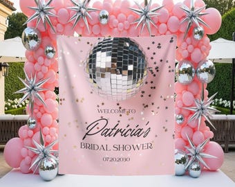 Pink Disco Bridal Shower Backdrop Last Disco Bridal Welcome Sign Custom Disco Bridal Tapestry Disco Ball Decor Retro 70s Bridal Entry Sign