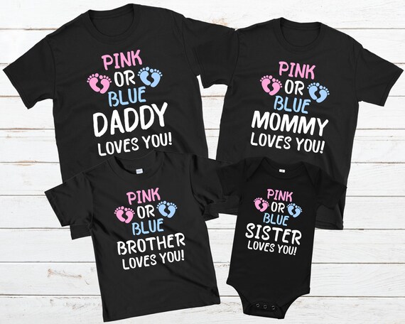 Camisa de fiesta de revelacion de genero familiar personalizada ideas de revelacion de embarazo rosa o azul nino o nina revelacion de bebe personalizada camisa familiar a juego Etsy Mexico