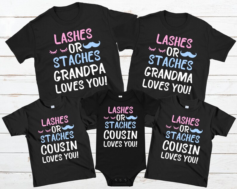 Personalized Lashes Or Staches Family Gender Reveal Party Shirt Custom Boy Or Girl Baby Reveal T-shirt Pregnancy Reveal Matching Family Tees image 2