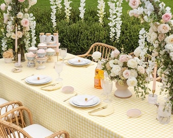 Pastel Yellow Gingham Tablecloth Butter Yellow Plaid Table Cover Spring Table Linen Summer Tablescape For Baby Shower Bridal Shower Birthday