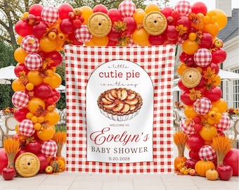 Äppelpaj babyshower-bakgrund A Little Cute Pie Is On Way välkomstskylt Anpassad höstbabybanderoll Höst Thanksgiving babyshowerdekor
