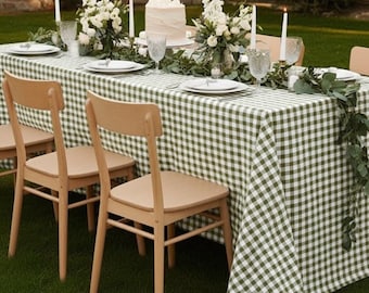 Sage Green Gingham Tablecloth Olive Checkered Table Cover Rustic Table Linens Cottagecore Tablescape For Baby Shower Bridal Shower Birthday