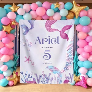 Mermaid Birthday Photo Backdrop Custom Mermaid Birthday Banner For Girls Ocean Theme Birthday Tapestry Decor Mermaid Birthday Welcome Sign