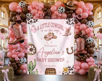 Custom Cowgirl Baby Shower Photo Backdrop A Little Cowgirl Is On Her Way Welcome Sign Pink Cowgirl  Banner Western Rodeo Baby Tapestry Decor