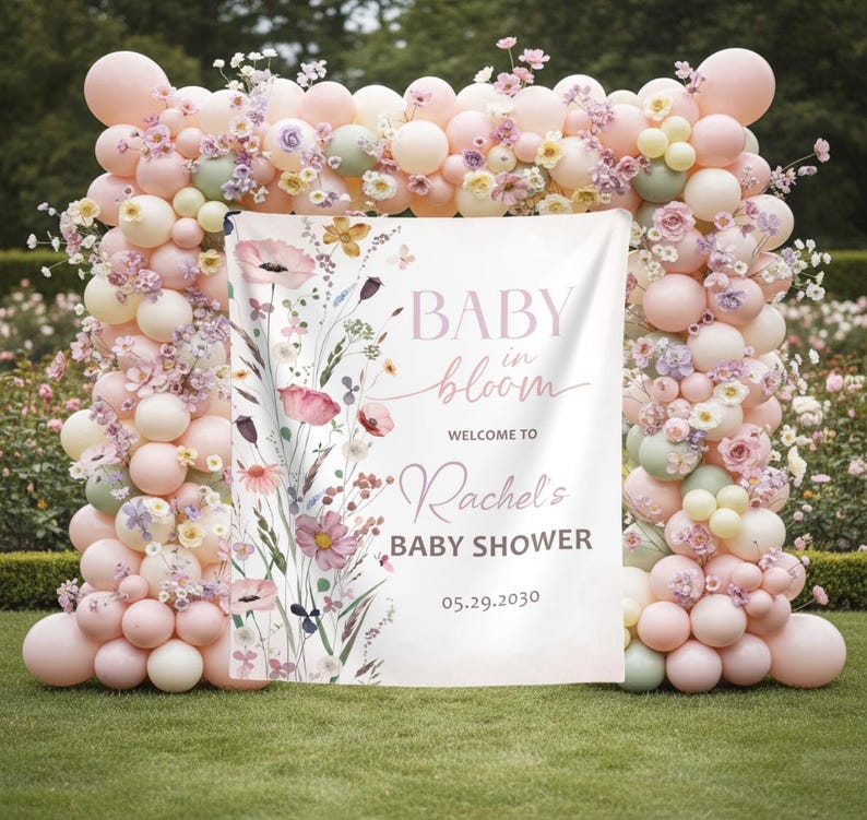 Baby In Bloom Baby Shower Backdrop Wildflower Shower Banner For Girls Garden Baby Welcome Sign Floral Shower Tapestry Spring Flowers Decor image 6