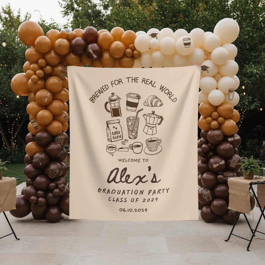Coffee Themed Graduation Backdrop Custom Grad Cafe Party Banner Brewed ...