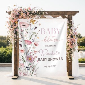 Baby In Bloom Baby Shower Backdrop Wildflower Shower Banner For Girls Garden Baby Welcome Sign Floral Shower Tapestry Spring Flowers Decor image 3