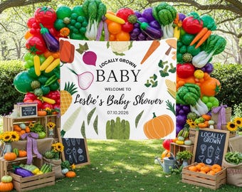 Farmers Market Themed Baby Shower Backdrop Locally Grown Baby Welcome Sign Farm Fresh Baby Banner Veggies Market Baby Shower Tapestry Decor
