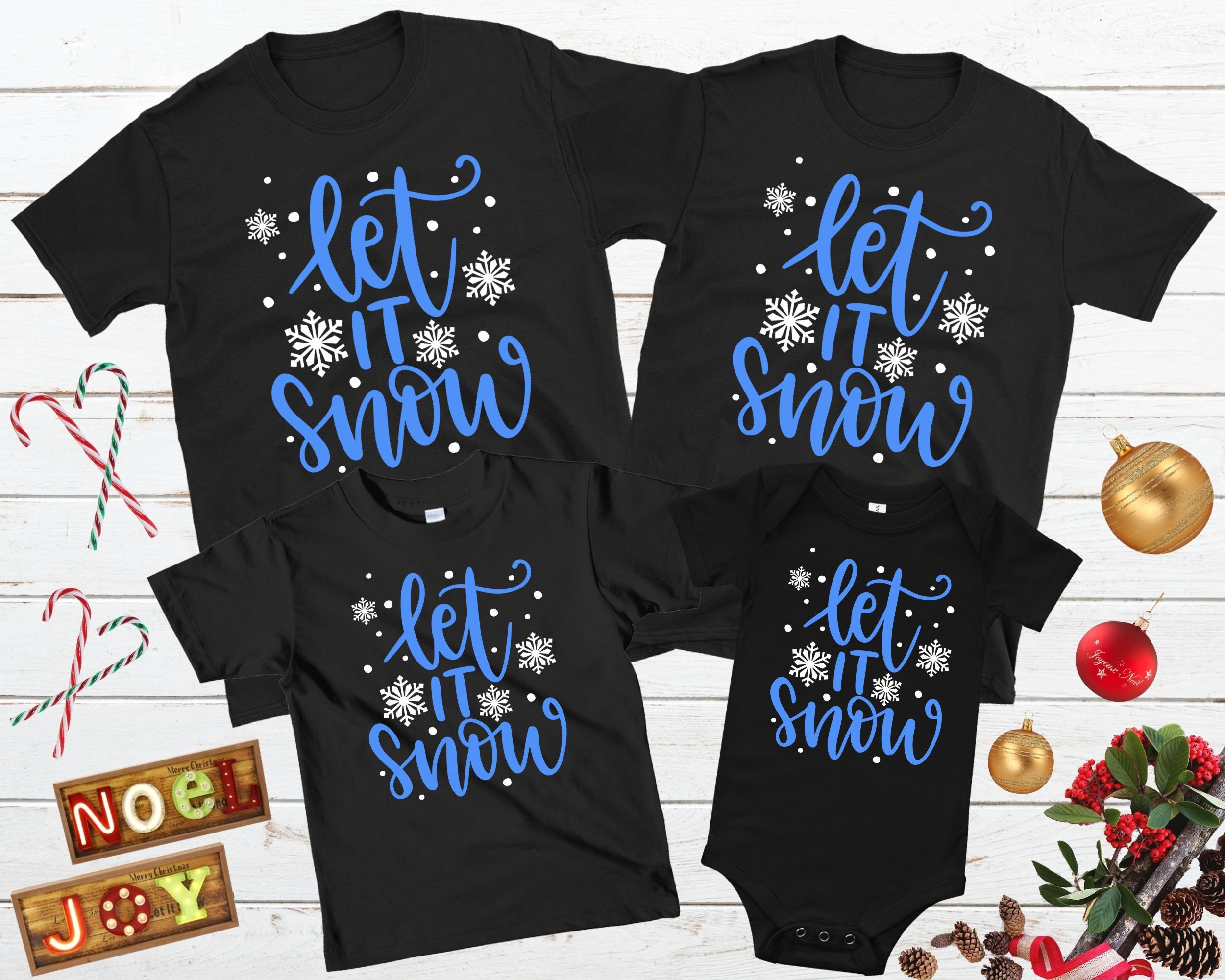Let It Snow Matching Family Christmas Pajamas Top Snowflakes Family Xmas Pjs Family Christmas Shirt Family Holiday Tee Stocking Stuffer Gift