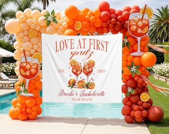 Liebe auf den ersten Spritz Bachelorette Hintergrund Benutzerdefinierte Aperol Spritz Bach Party Banner Cocktail Brautdusche Willkommensschild Spritz Themed Decor