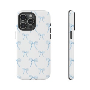Coquette Blue Bow Phone Case Watercolor Blue Ribbon iPhone Case & Samsung Case Preppy Phone Cover Girly Gift Coquette Accessory Bow Pattern